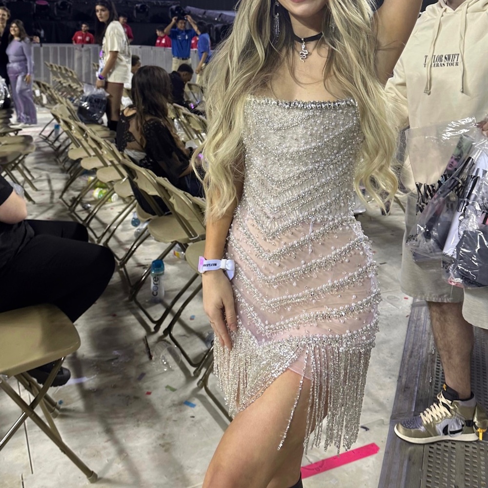 RARE Albina Dyla Silver Corset beaded Dress - Picture 6 of 6